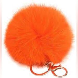 Orange Fluffy Keychain Pom Pom